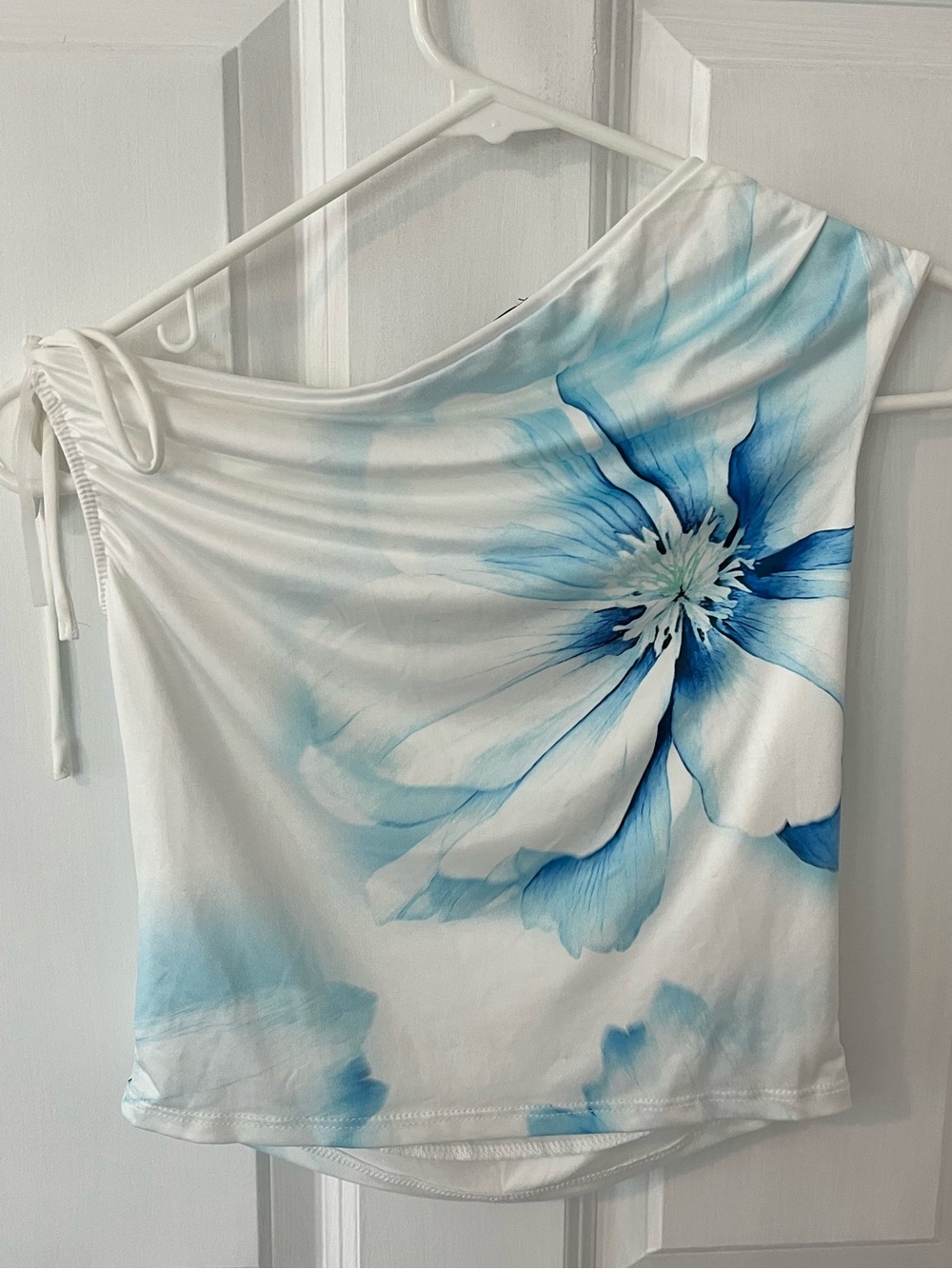 Blue Blush White and Blue Floral One-Shoulder Camisole